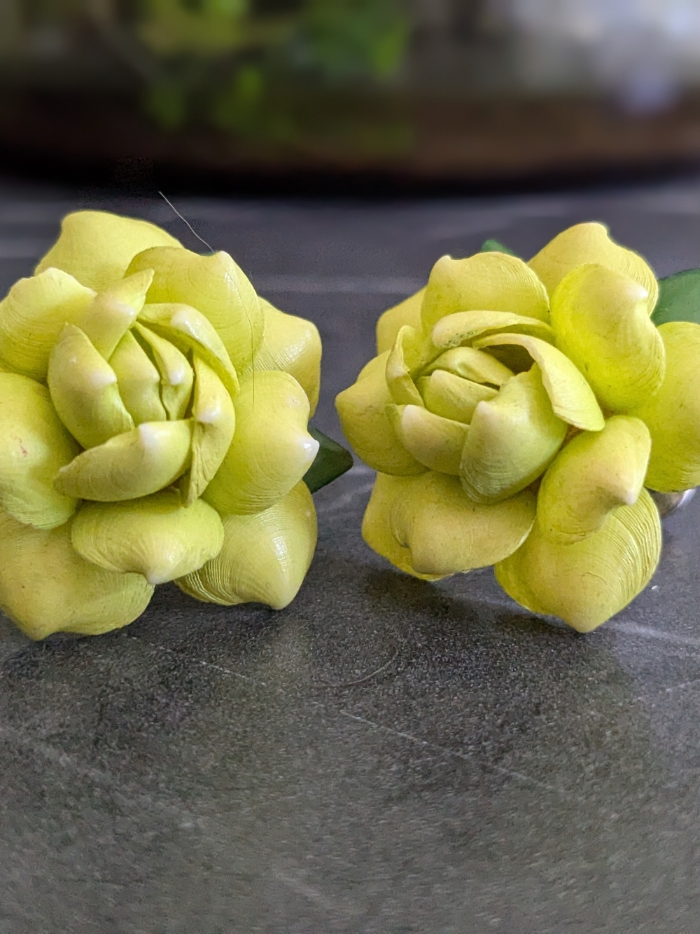 Mid-century Vintage Green Floral Clip-On Earrings - Pair